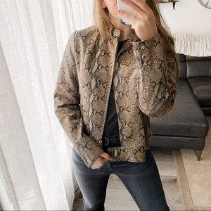 Rogue Tan/Black Leather Snake Skin Moto Jacket